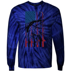 Trout Fishing American Flag Trout Fisherman Tie-Dye Long Sleeve Shirt