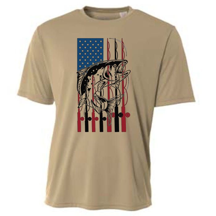 Trout Fishing American Flag Trout Fisherman Cooling Performance Crew T-Shirt