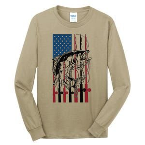 Trout Fishing American Flag Trout Fisherman Tall Long Sleeve T-Shirt