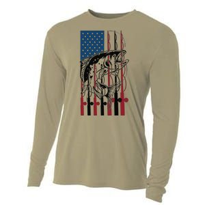 Trout Fishing American Flag Trout Fisherman Cooling Performance Long Sleeve Crew