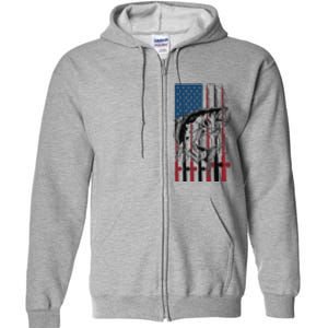 Trout Fishing American Flag Trout Fisherman Full Zip Hoodie