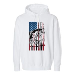 Trout Fishing American Flag Trout Fisherman Garment-Dyed Fleece Hoodie