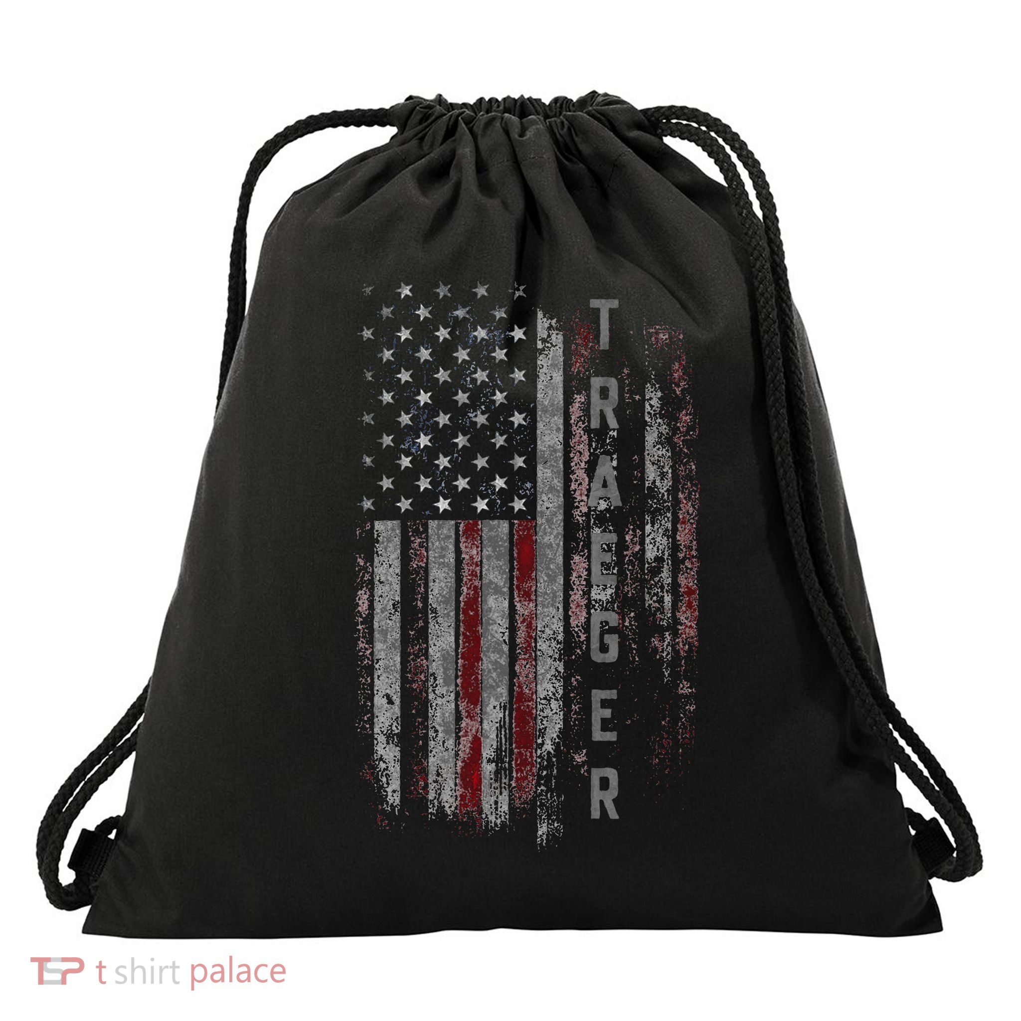 Traeger Family American Flag Drawstring Bag