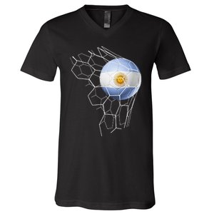 Team Fan Argentine Flag Patriotic Argentina Soccer V-Neck T-Shirt