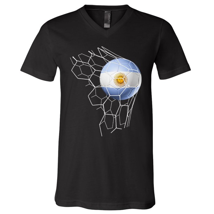 Team Fan Argentine Flag Patriotic Argentina Soccer V-Neck T-Shirt