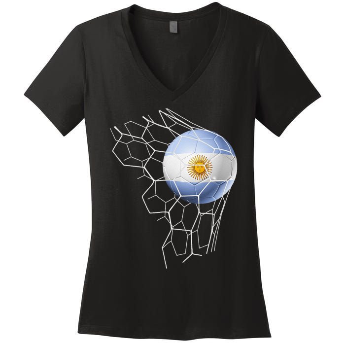 Team Fan Argentine Flag Patriotic Argentina Soccer Women's V-Neck T-Shirt