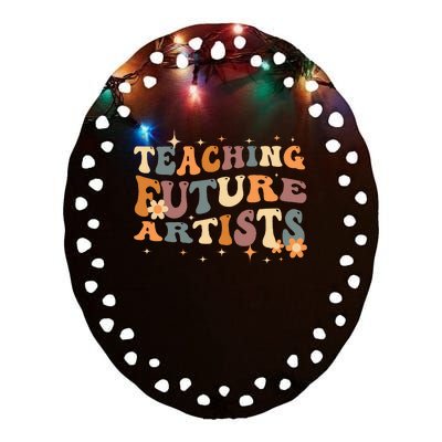 Teaching Future Artists Retro Teacher Students Ceramic Oval Ornament