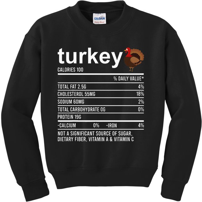 Thanksgiving Food Apparel Turkey Nutrition Fact Kids Sweatshirt