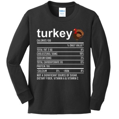 Thanksgiving Food Apparel Turkey Nutrition Fact Kids Long Sleeve Shirt