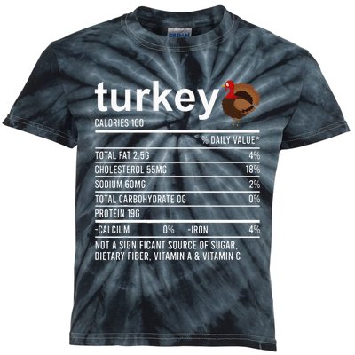 Thanksgiving Food Apparel Turkey Nutrition Fact Kids Tie-Dye T-Shirt