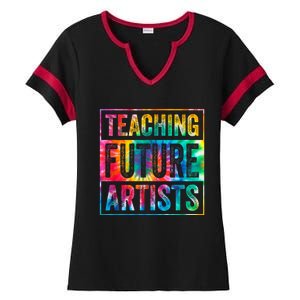 Teaching Future Artists Retro Teacher Ladies Halftime Notch Neck Tee