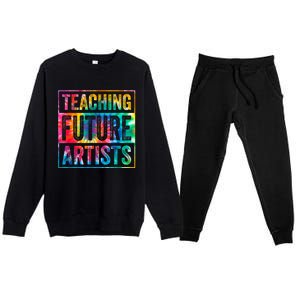 Teaching Future Artists Retro Teacher Premium Crewneck Sweatsuit Set