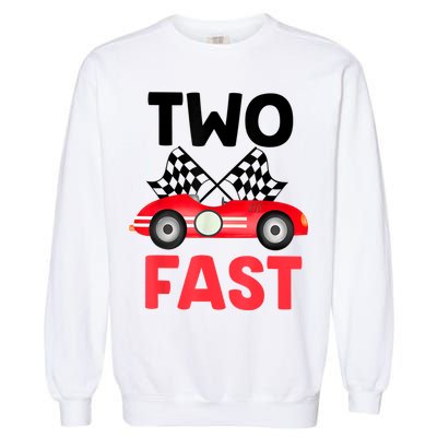 Two Fast Birthday Shirt 2 Fast 2 Curious Decorations 2nd Garment-Dyed Sweatshirt
