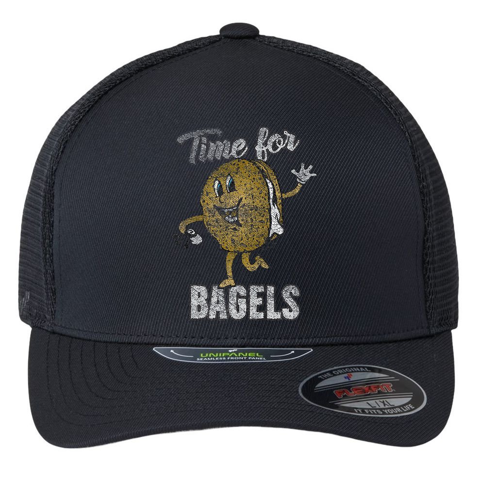 Time For Bagels Breakfast Food Flexfit Unipanel Trucker Cap