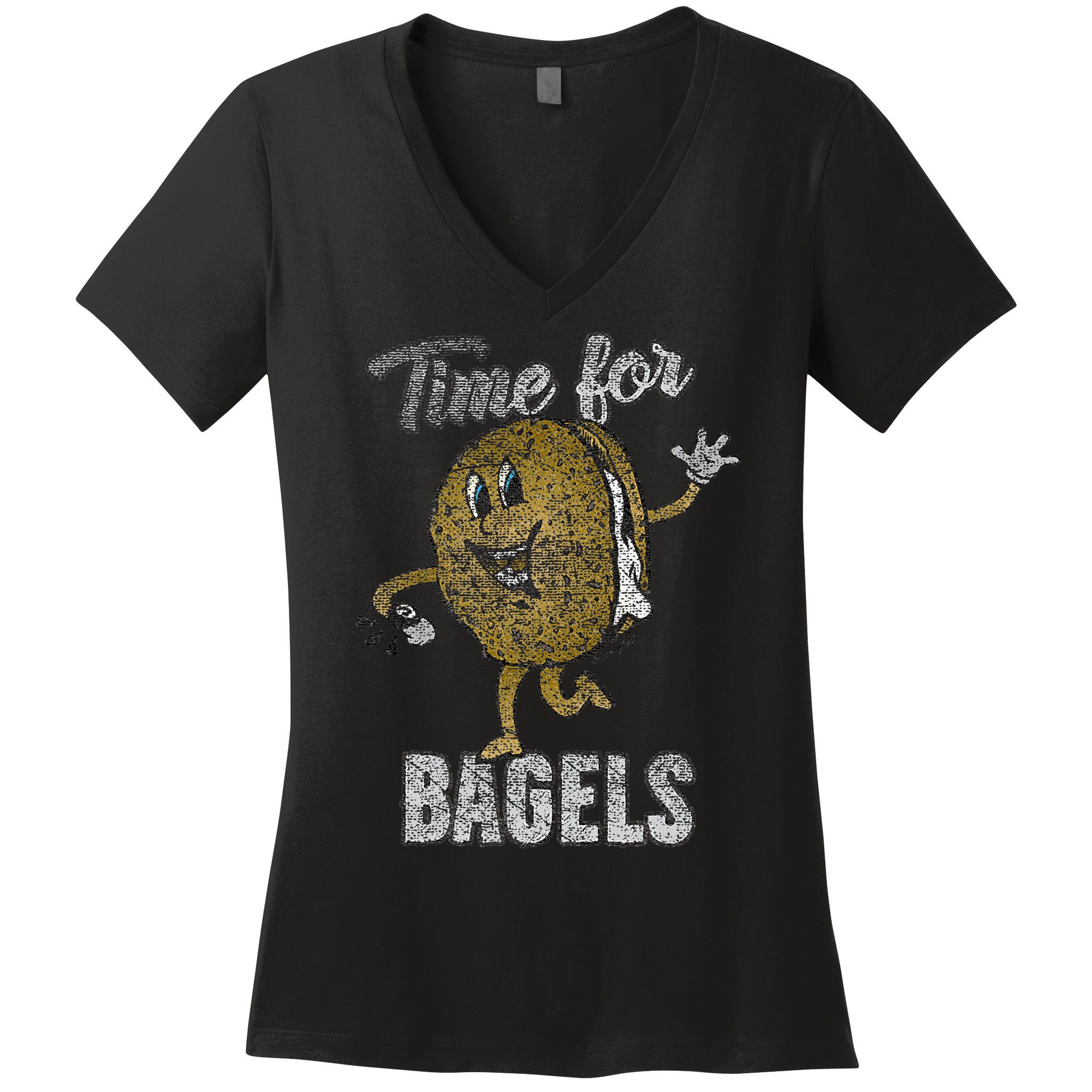 Time For Bagels Breakfast Food Women's V-Neck T-Shirt
