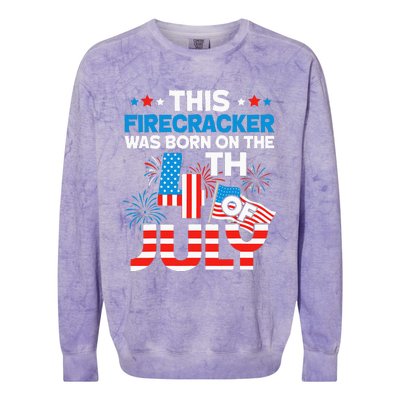 This Firecracker Born on 4th Of July Patriotic Birthday Colorblast Crewneck Sweatshirt