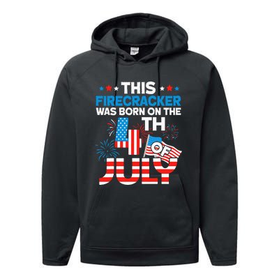 This Firecracker Born on 4th Of July Patriotic Birthday Performance Fleece Hoodie