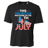 This Firecracker Born on 4th Of July Patriotic Birthday Cooling Performance Crew T-Shirt