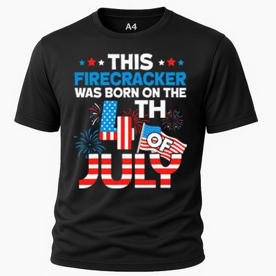 This Firecracker Born on 4th Of July Patriotic Birthday Cooling Performance Crew T-Shirt