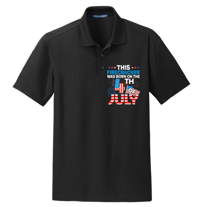 This Firecracker Born on 4th Of July Patriotic Birthday Dry Zone Grid Polo