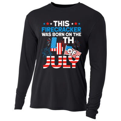 This Firecracker Born on 4th Of July Patriotic Birthday Cooling Performance Long Sleeve Crew