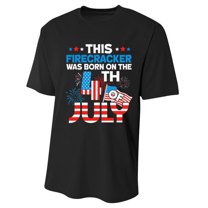 This Firecracker Born on 4th Of July Patriotic Birthday Performance Sprint T-Shirt