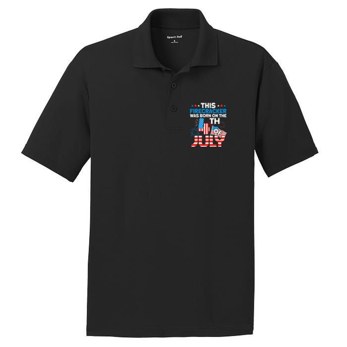 This Firecracker Born on 4th Of July Patriotic Birthday PosiCharge RacerMesh Polo