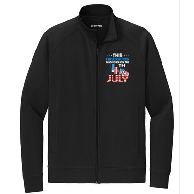 This Firecracker Born on 4th Of July Patriotic Birthday Stretch Full-Zip Cadet Jacket