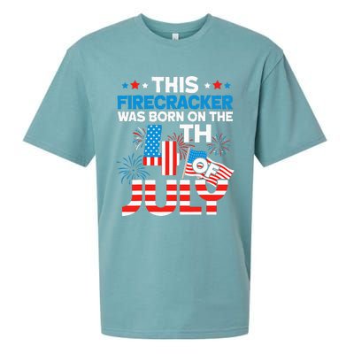 This Firecracker Born on 4th Of July Patriotic Birthday Sueded Cloud Jersey T-Shirt