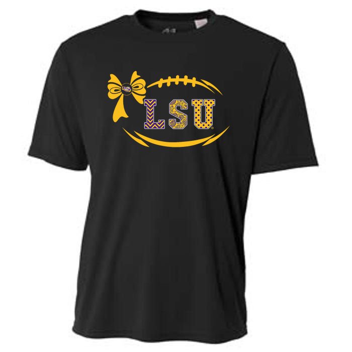 Tiger Football Bow Patterned Letter Logo Cooling Performance Crew T-Shirt