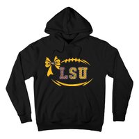 Tiger Football Bow Patterned Letter Logo Hoodie