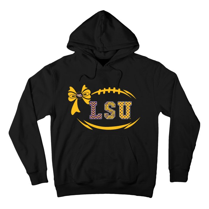 Tiger Football Bow Patterned Letter Logo Hoodie