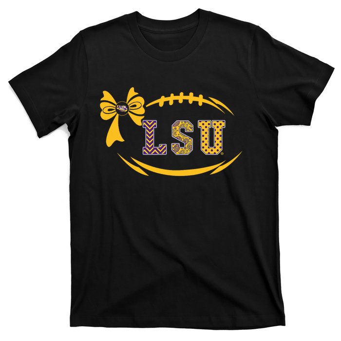 Tiger Football Bow Patterned Letter Logo T-Shirt