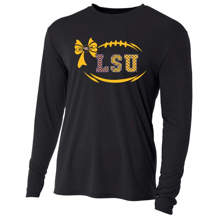 Tiger Football Bow Patterned Letter Logo Cooling Performance Long Sleeve Crew