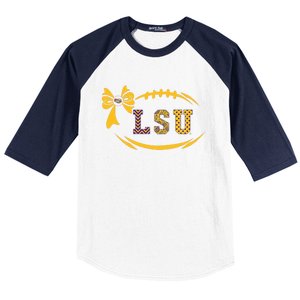 Tiger Football Bow Patterned Letter Logo Baseball Sleeve Shirt