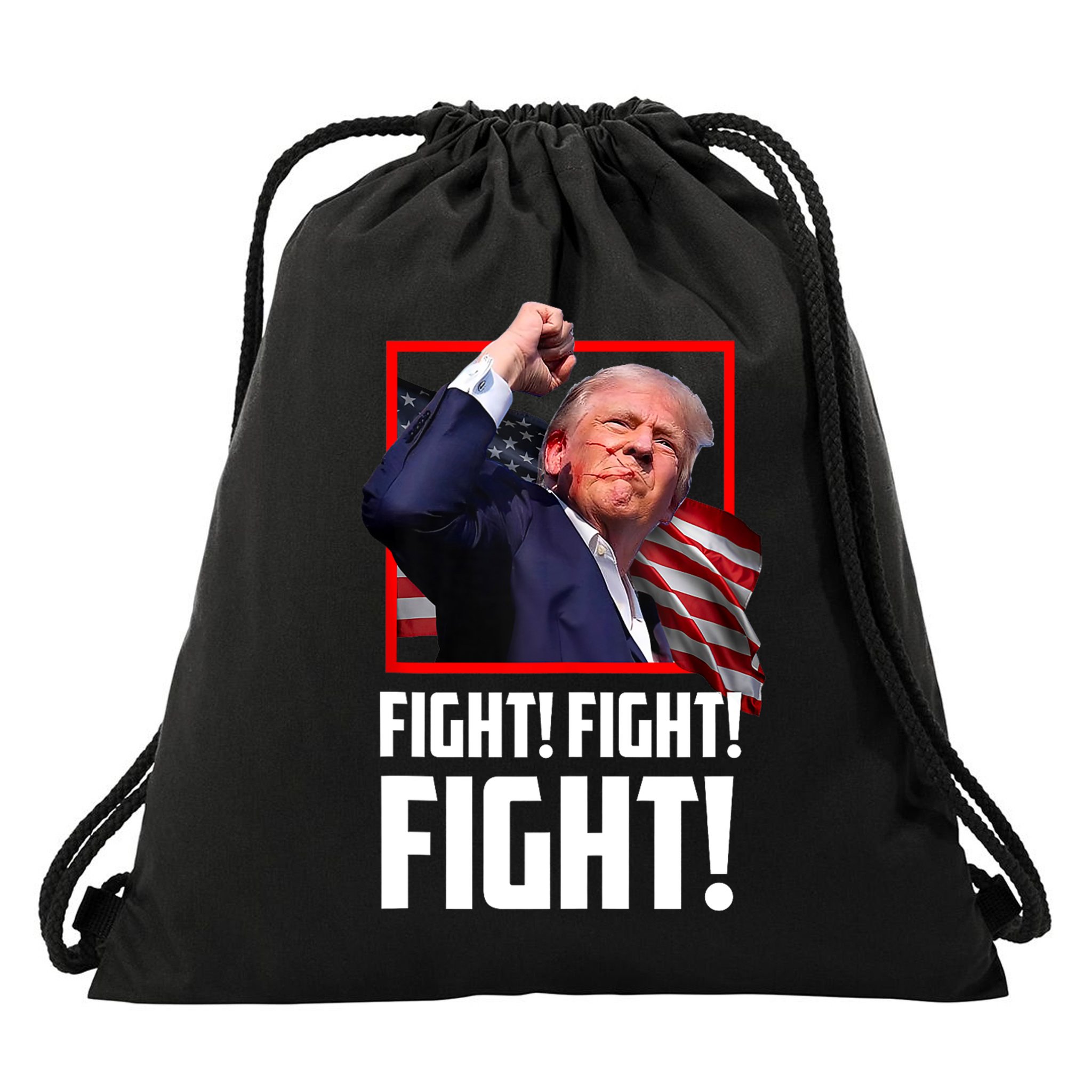 Trump Face Blood Fight Fight Fight Shot Assassination Attempt 2024 Drawstring Bag