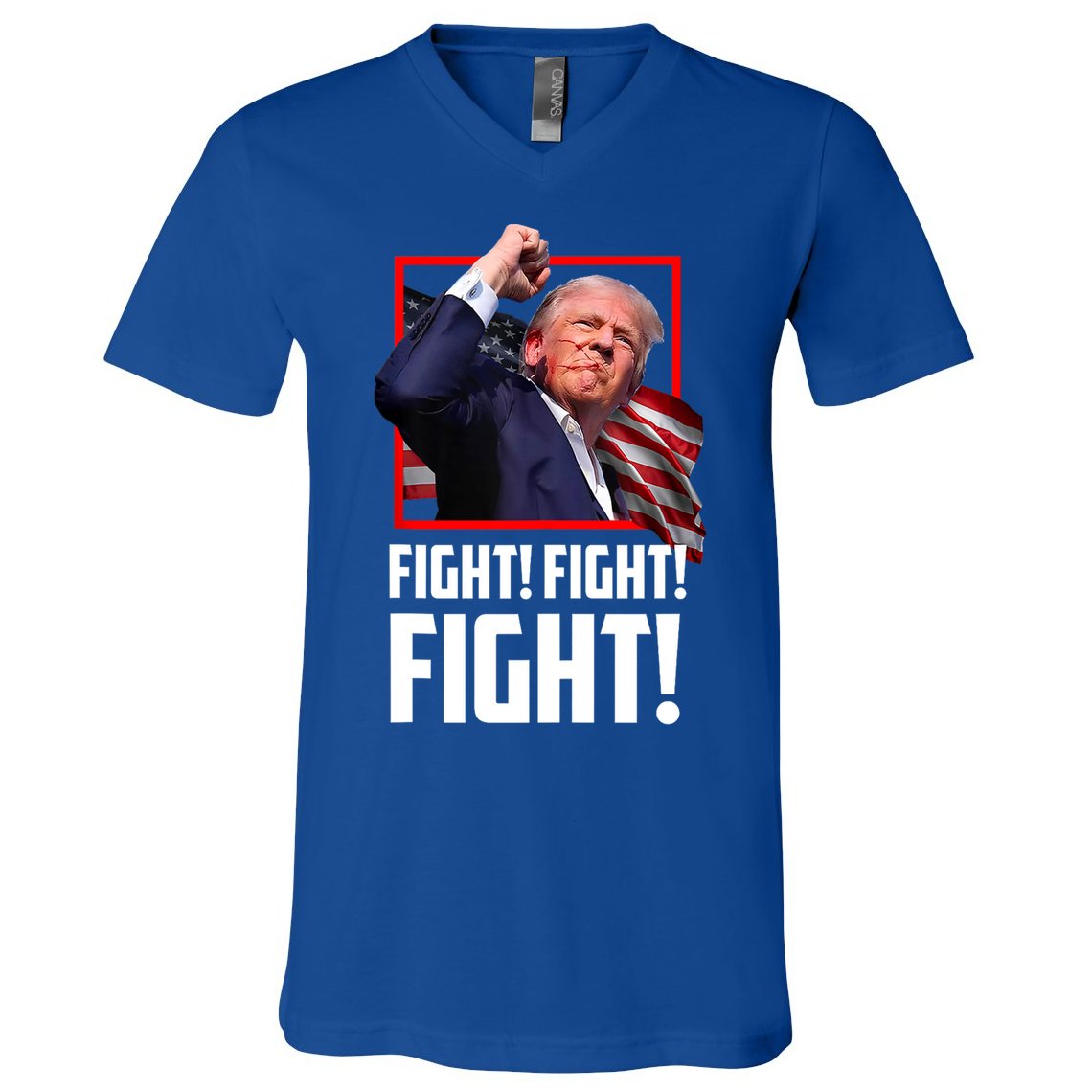 Trump Face Blood Fight Fight Fight Shot Assassination Attempt 2024 V-Neck T-Shirt
