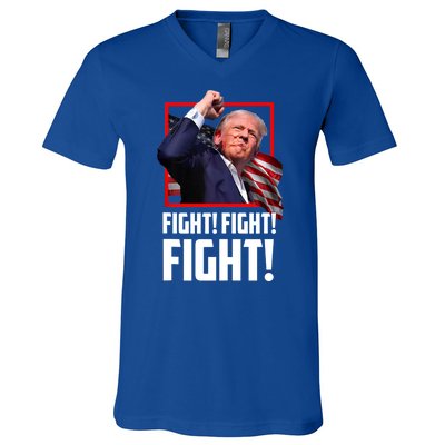 Trump Face Blood Fight Fight Fight Shot Assassination Attempt 2024 V-Neck T-Shirt