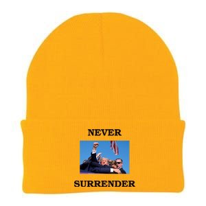 Trump Fist Bump In Air Never Surrender 2024 Knit Cap Winter Beanie