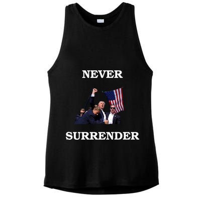 Trump Fist Bump In Air Never Surrender 2024 Ladies PosiCharge Tri-Blend Wicking Tank
