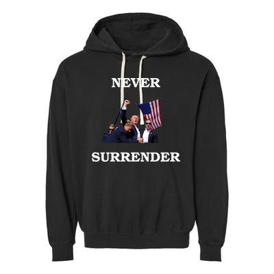 Trump Fist Bump In Air Never Surrender 2024 Garment-Dyed Fleece Hoodie