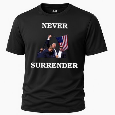 Trump Fist Bump In Air Never Surrender 2024 Performance Shirt