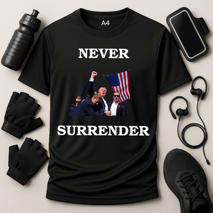 Trump Fist Bump In Air Never Surrender 2024 Cooling Performance Crew T-Shirt