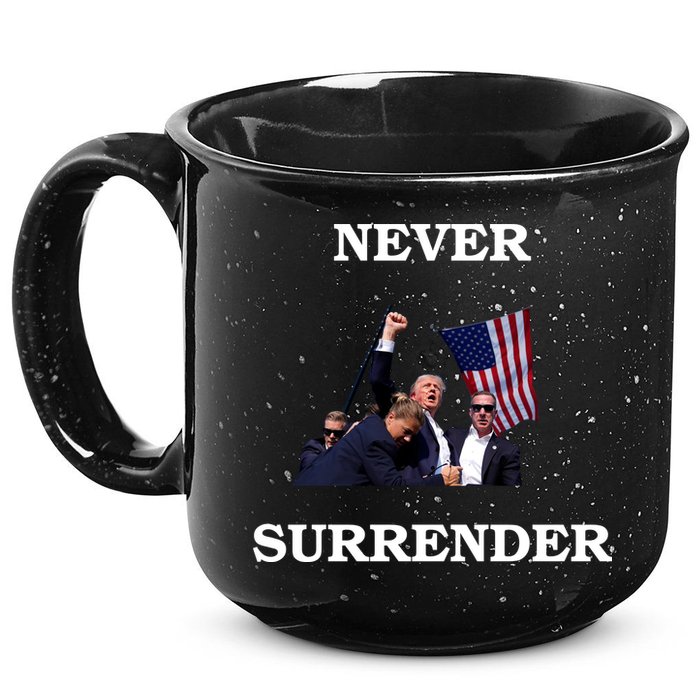 Trump Fist Bump In Air Never Surrender 2024 15oz Campfire Ceramic Mug