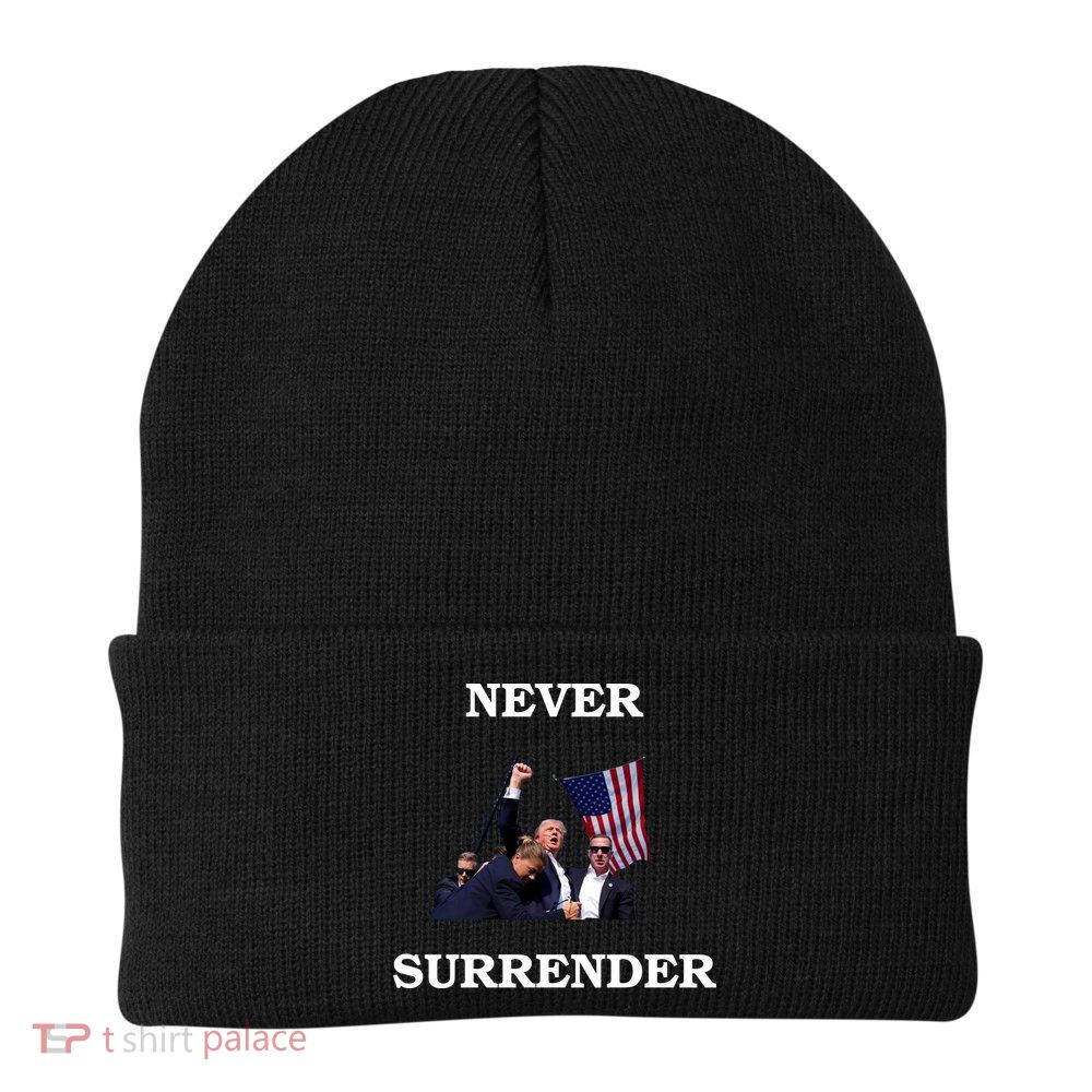 Trump Fist Bump In Air Never Surrender 2024 Beanie