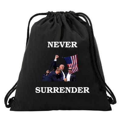 Trump Fist Bump In Air Never Surrender 2024 Drawstring Bag