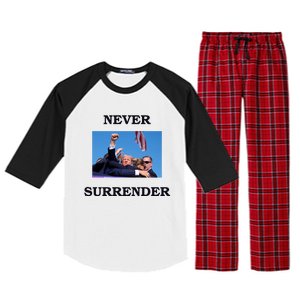 Trump Fist Bump In Air Never Surrender 2024 Raglan Sleeve Pajama Set