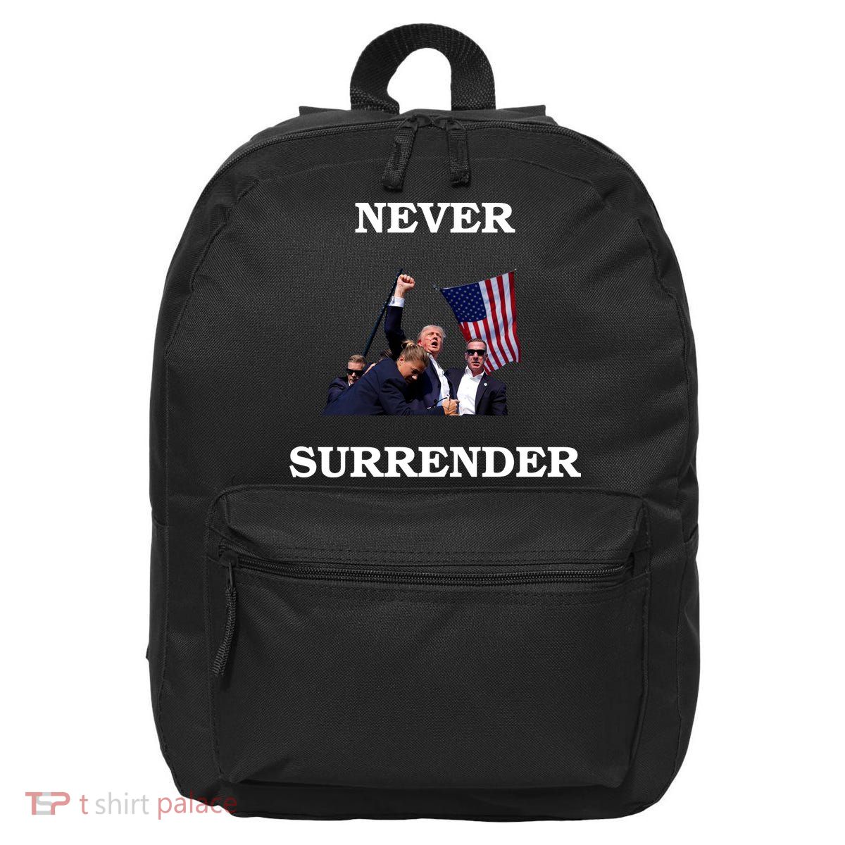 Trump Fist Bump In Air Never Surrender 2024 16 in Basic Backpack