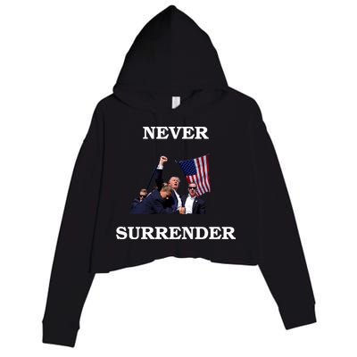 Trump Fist Bump In Air Never Surrender 2024 Crop Fleece Hoodie