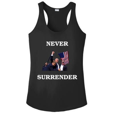 Trump Fist Bump In Air Never Surrender 2024 Ladies PosiCharge Competitor Racerback Tank